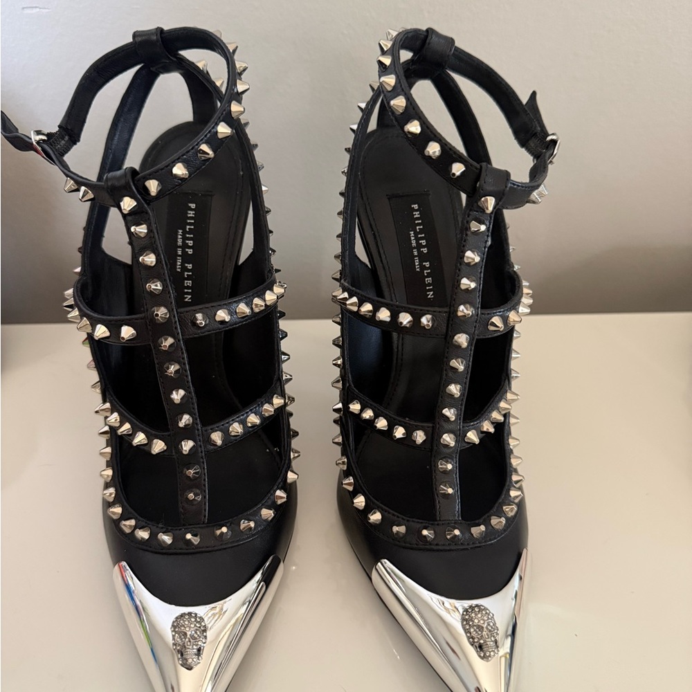 Philipp Plein Nappa Leather Sandals, high heels, size 37.
